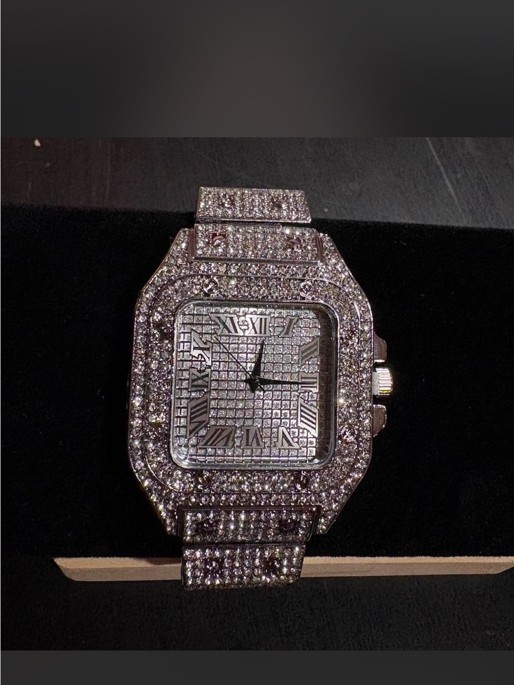 Iced Out Watch With Roman Numeral Face